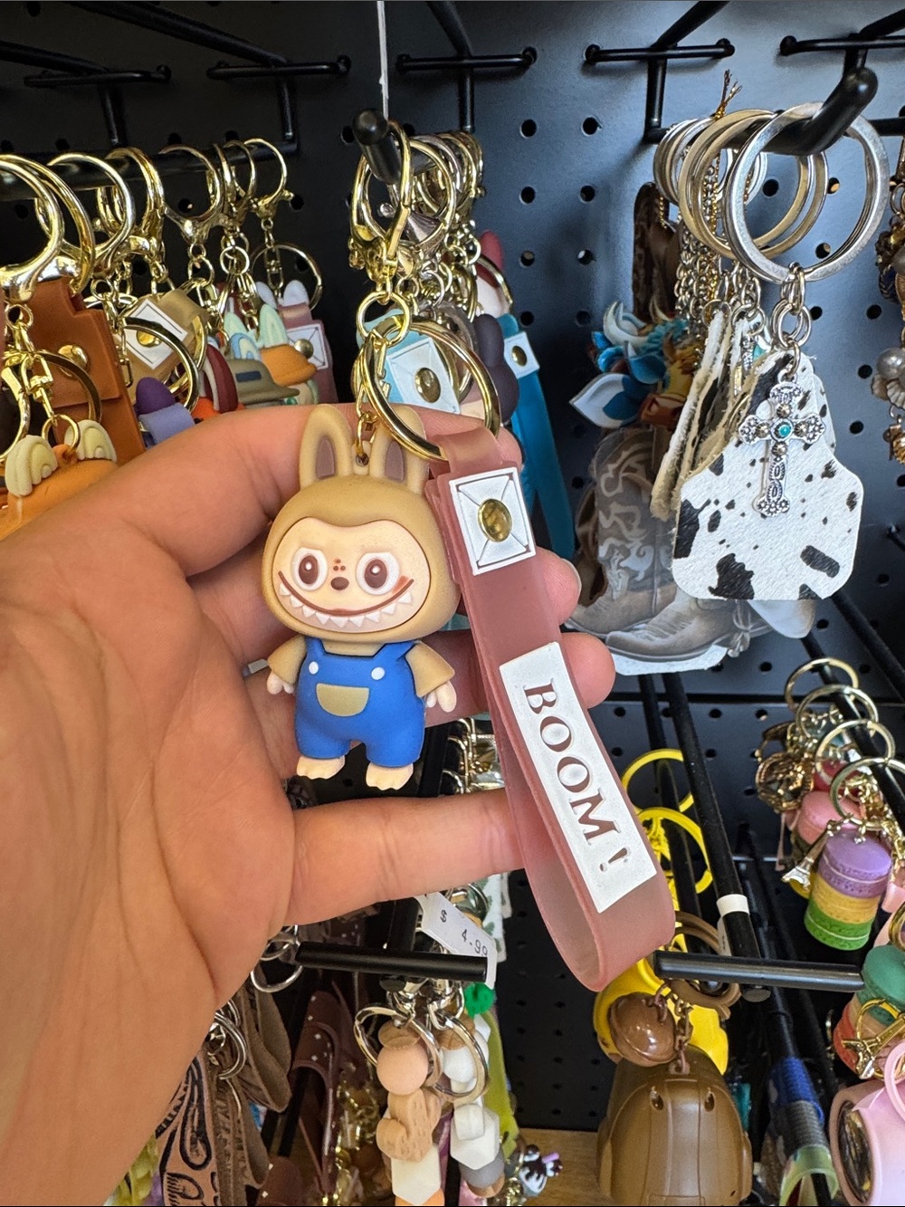 Kids 'BOOM!' Pink Wristlet Keychain with Blue Character